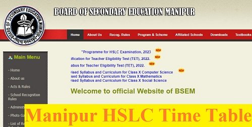 Manipur Board HSLC Time Table 2024