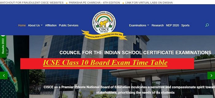 ICSE Class 10 Board Exam Time Table 2023